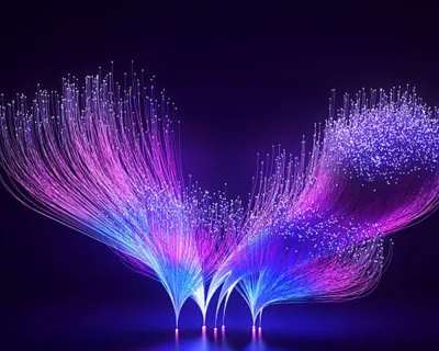 artistic image of strings reaching out covered in light 